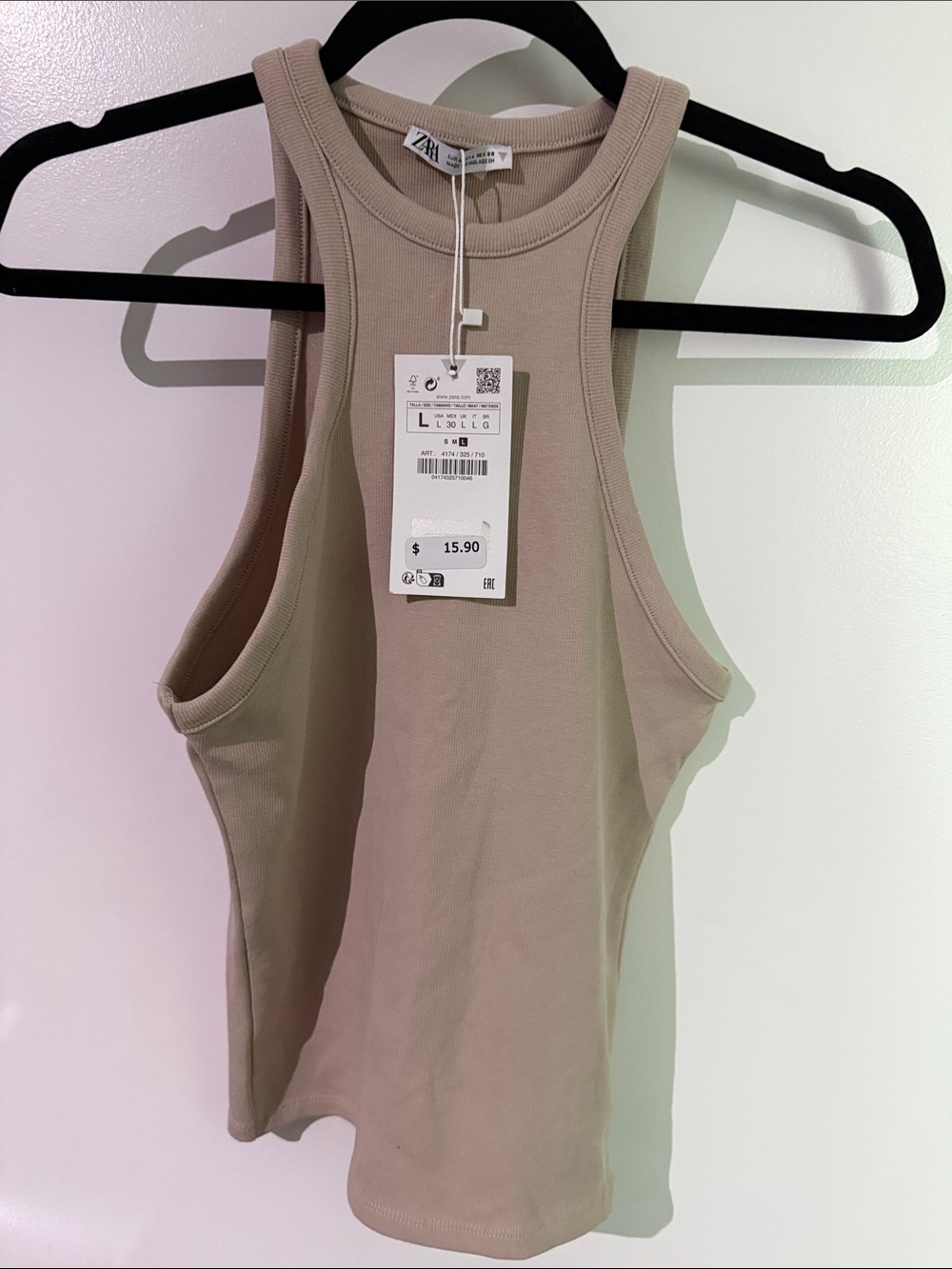 Zara Beige Ribbed Racerback Tank Top - Picture 5 of 5